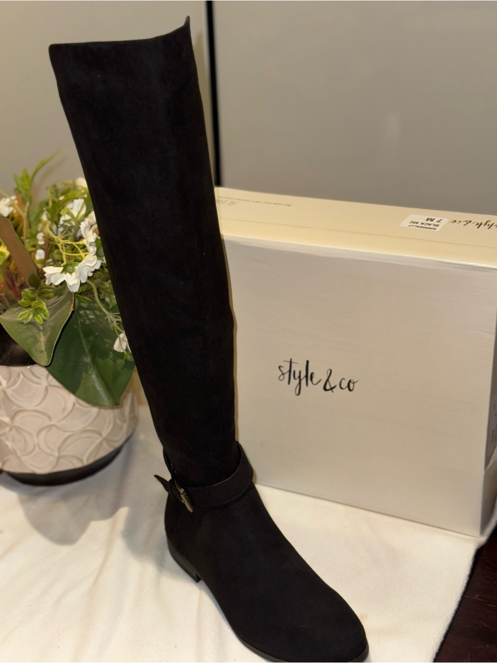 Style & Co. Kimmball Wide Calf Knee-High Boots, featuring a sleek black S 7W NIB